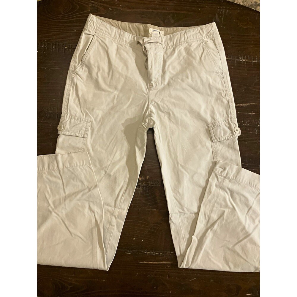 Old Navy Women's Y2K White Cotton Cargo Pants Flat Front Pockets Button Sz 2